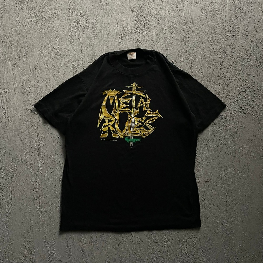 Vintage Metal rocks shirt mens Large Black 1990s metal craft single stitch